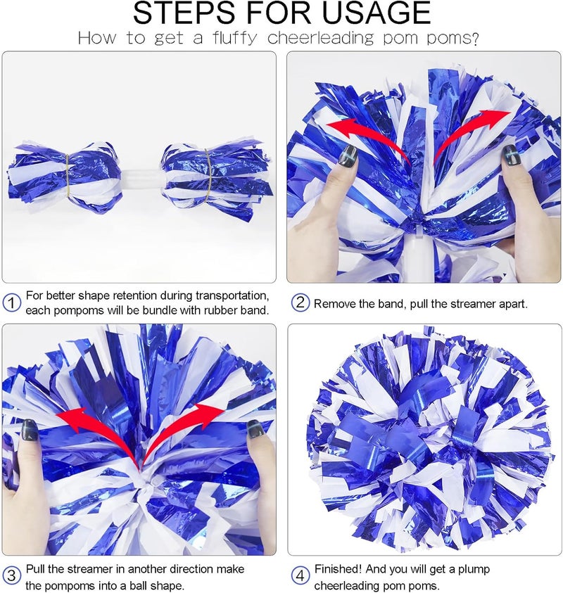 HOLENGS 4Pcs Upgraded 12inch Metallic Cheerleading Pom Poms, Cheerleader Pompoms Cheer Poms for Kids Adults, Cheering Squad Pompoms for School Sports Games Dance Party - Image 4